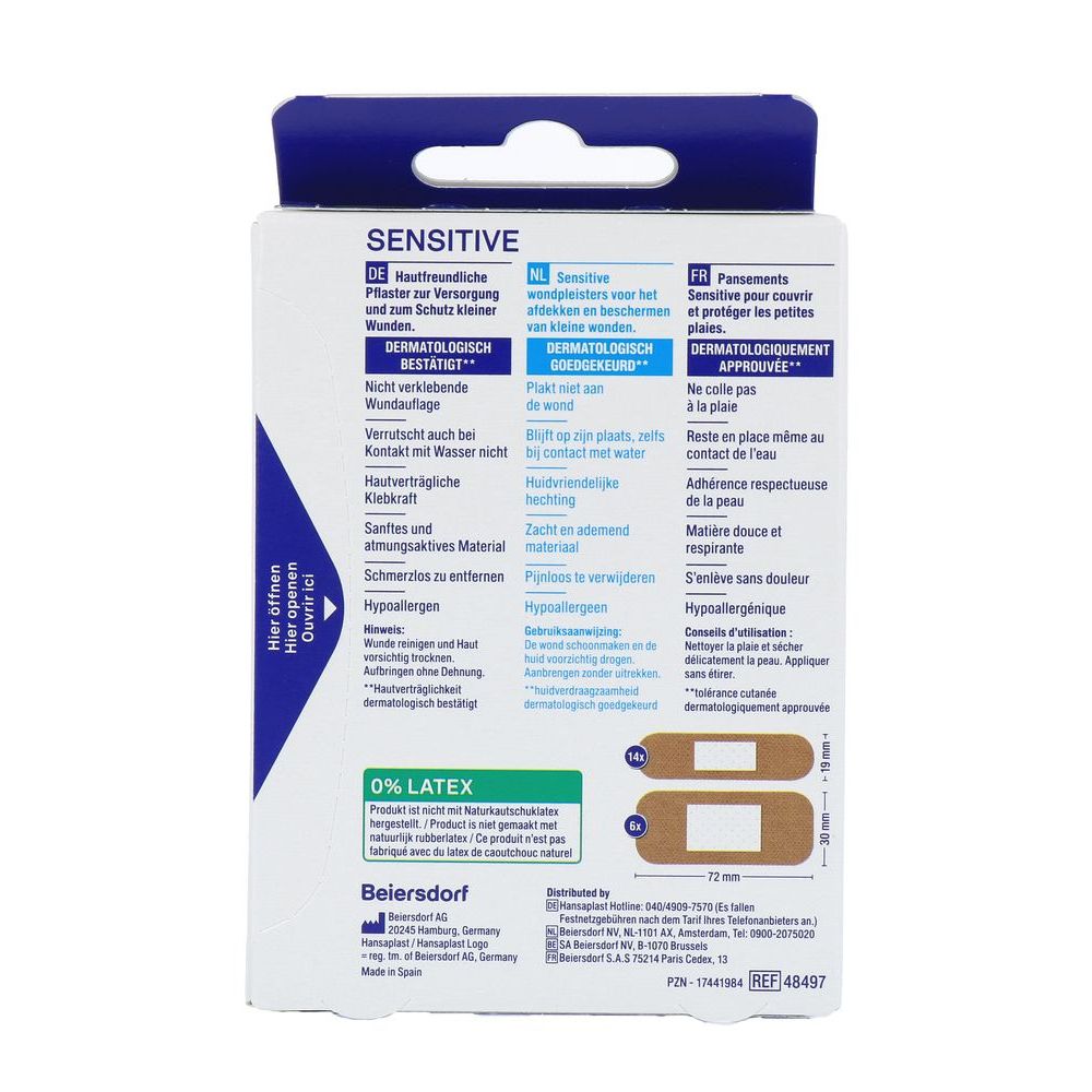 Hansaplast Sensitive skintone medium 20 stuks