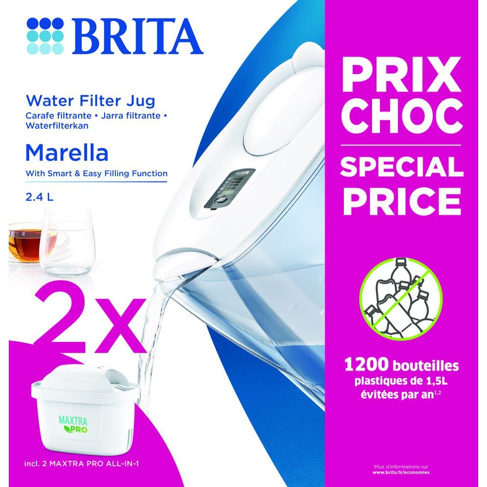 Brita Waterfilterbundel Marella Cool White + 2 MAXTRA+ Filterpatronen 2,4 lt