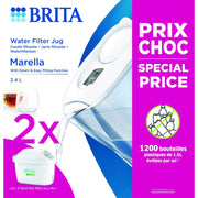 Brita Waterfilterbundel Marella Cool White + 2 MAXTRA+ Filterpatronen 2,4 lt