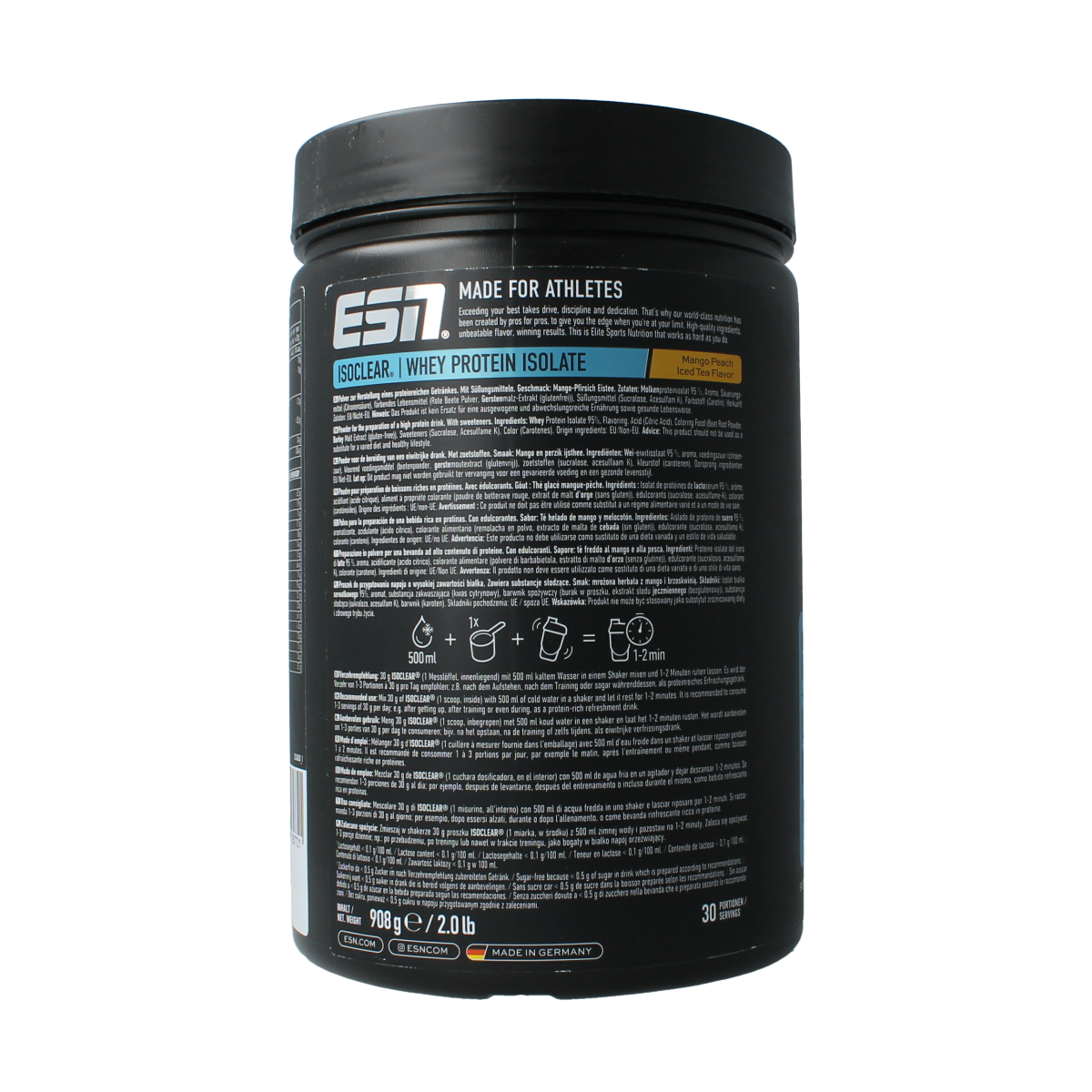 ESN Isoclear whey isolate mango peach ice tea 908 gram