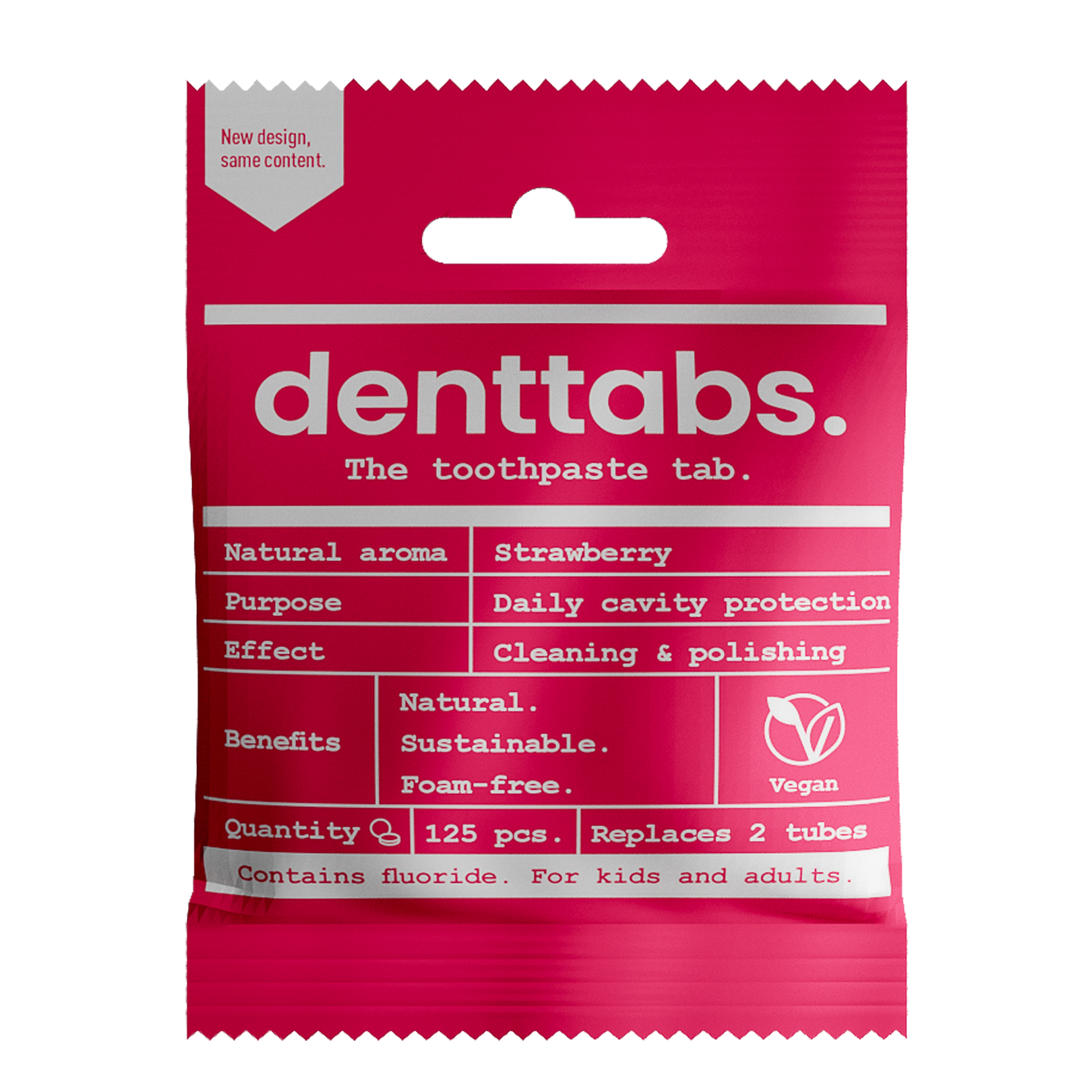 Denttabs Tandpasta tabletten aardbei met fluor vegan 125 stuks