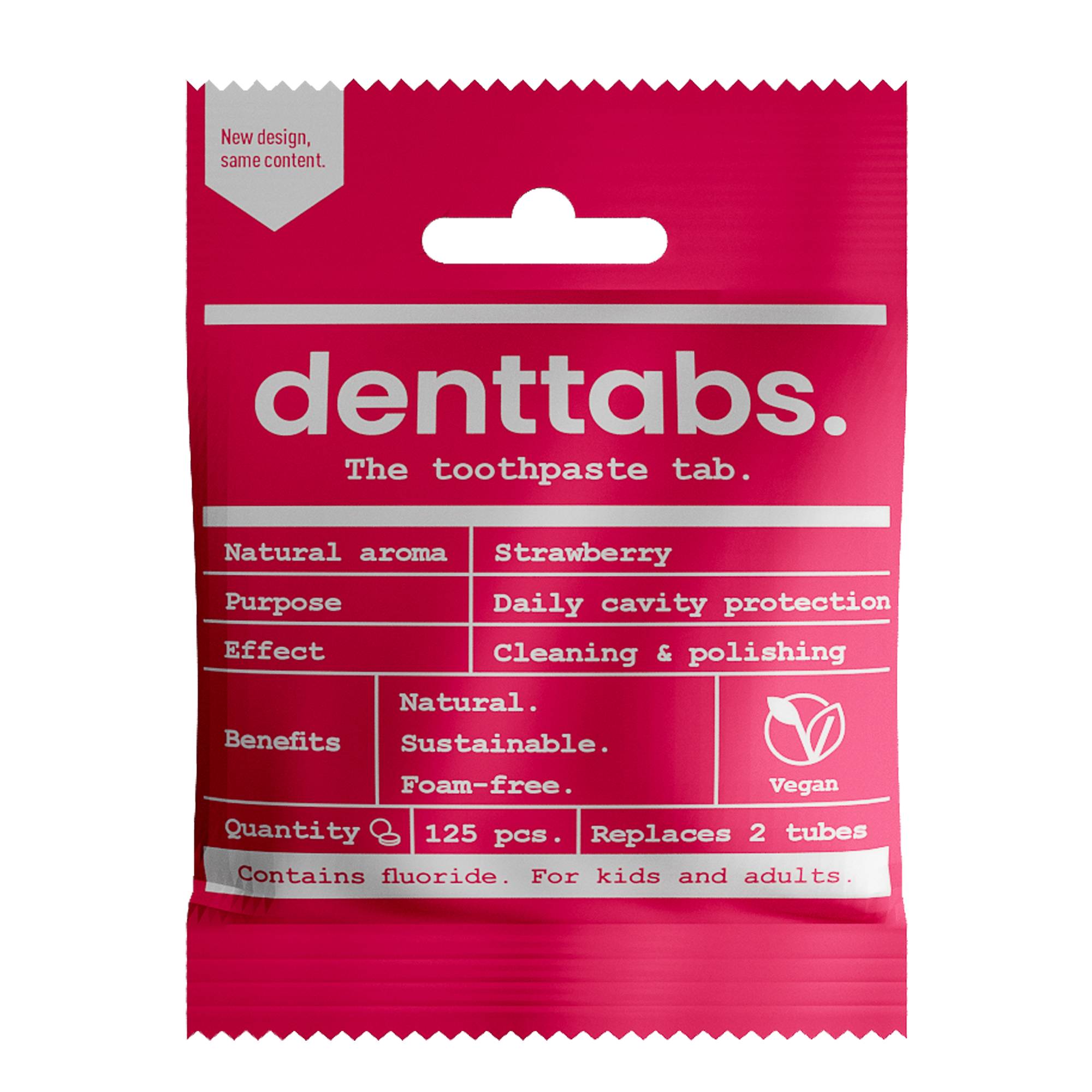 Denttabs Tandpasta tabletten aardbei met fluor vegan 125 stuks