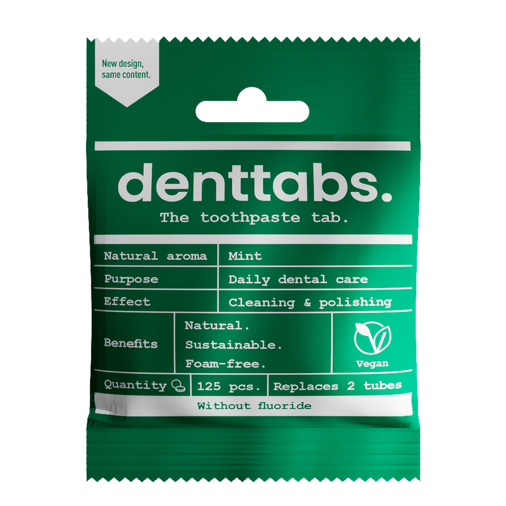 Denttabs Tandpasta tabletten munt zonder fluor vegan 125 stuks