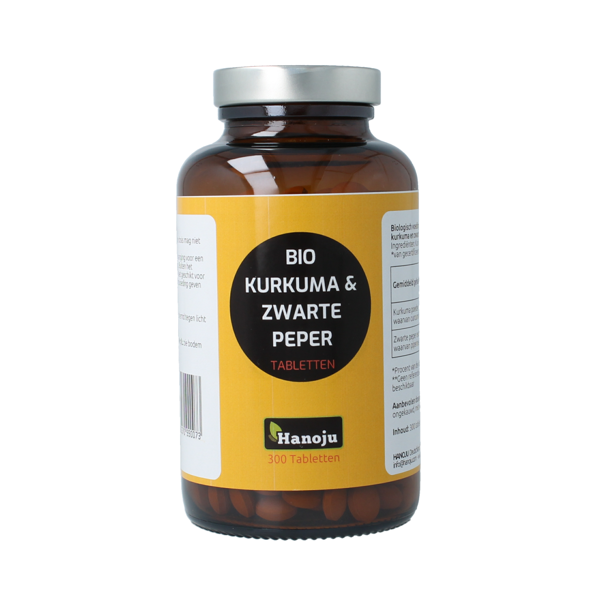 Hanoju Kurkumapoeder + piperine 500 mg biologisch 300 tabletten