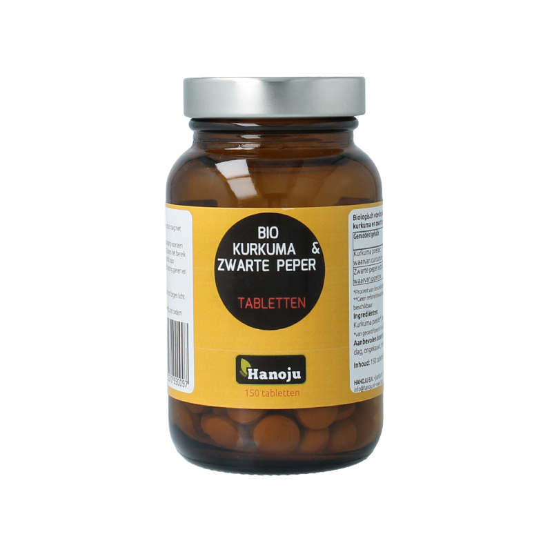 Hanoju Kurkumapoeder + piperine 500 mg bio 150 tabletten