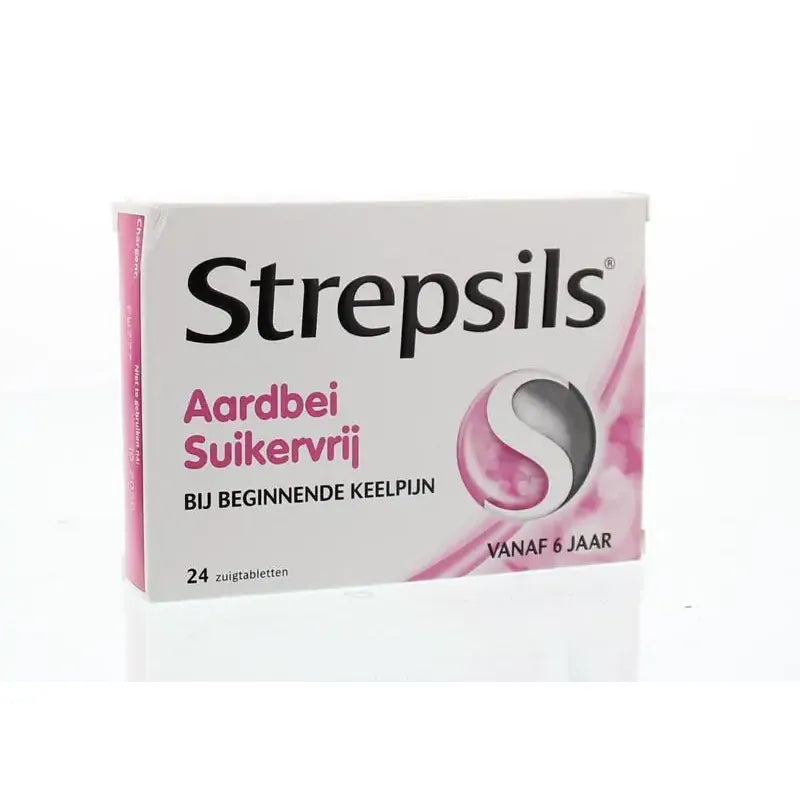 Strepsils Aardbei suikervrij 24 zuigtabletten