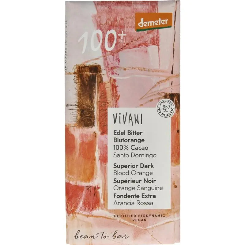 Vivani Chocolade Demeter puur 100% bloedsinaasappel biologisch 90 gram