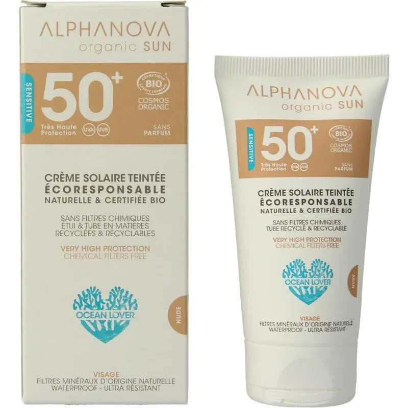 Alphanova Sun getinte zonnebrand tegen zonne allergie SPF50 50 gram