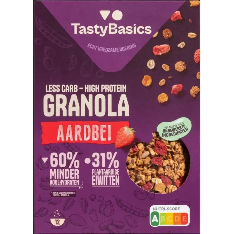Tastybasics Less carb-high protein granola aardbei 350 gram