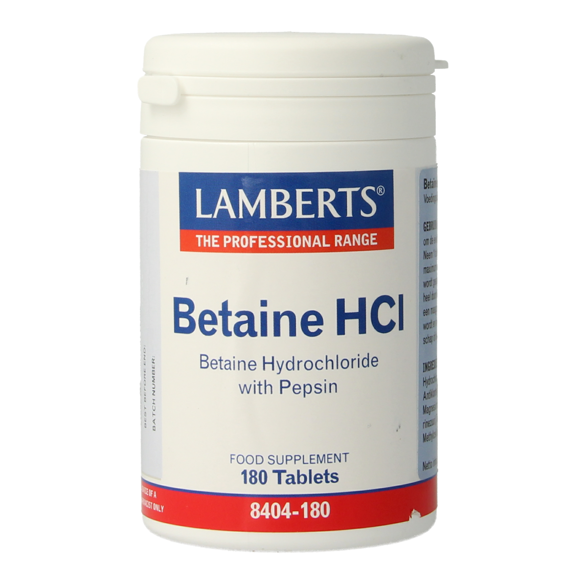 Lamberts Betaine HCL 324 mg/Pepsine 5 mg 180 tabletten