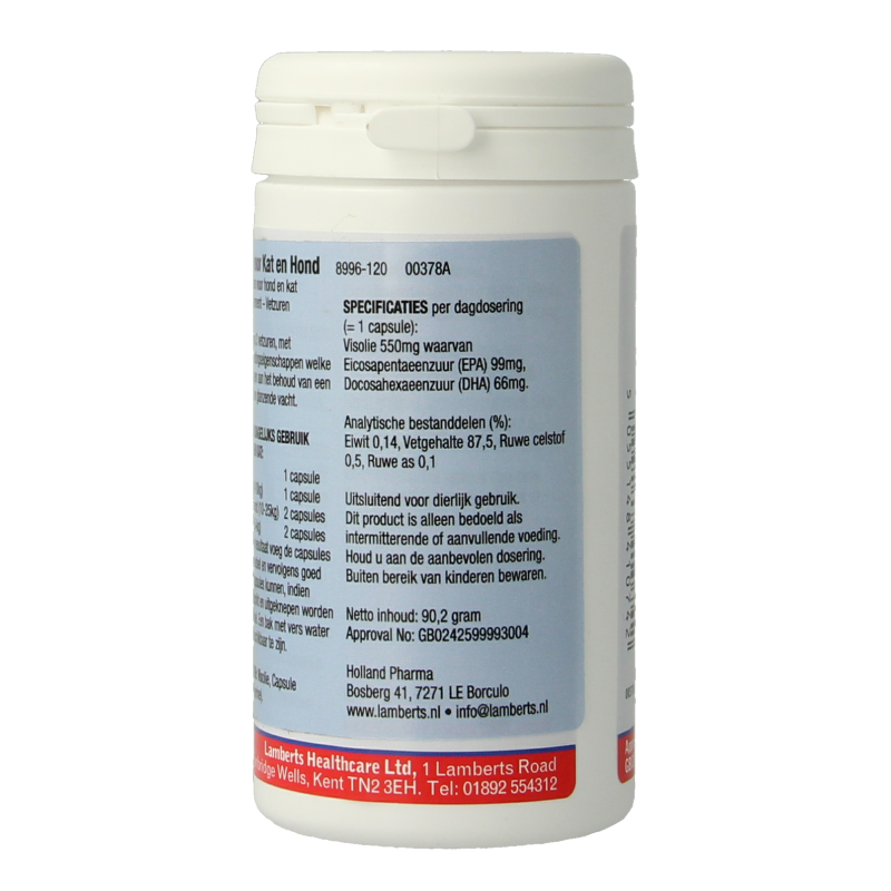 Lamberts Omega 3 voor dieren hond en kat 120 capsules