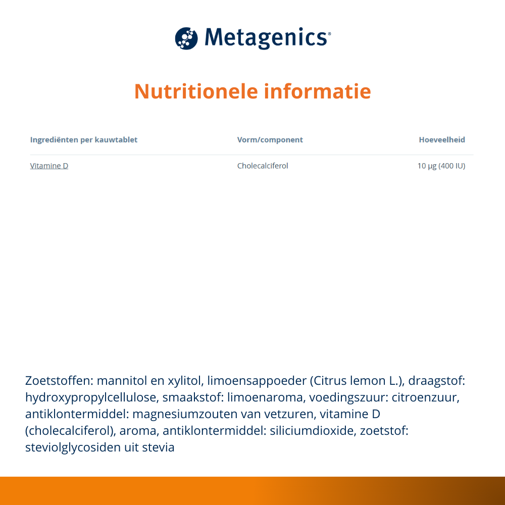 Metagenics Vitamine D 400IU 84 kauwtabletten