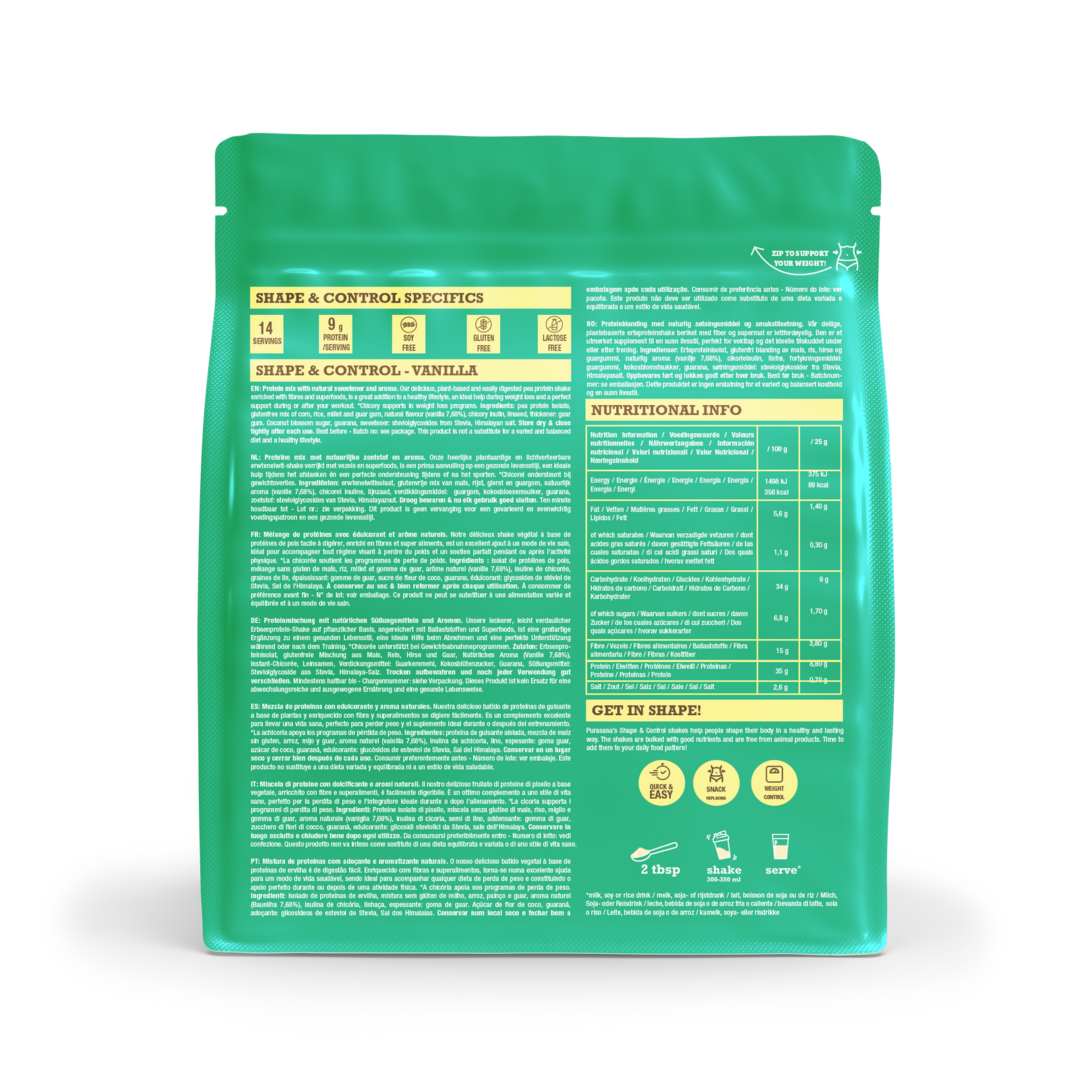 Purasana Shape & control plant protein vanille 350 gram
