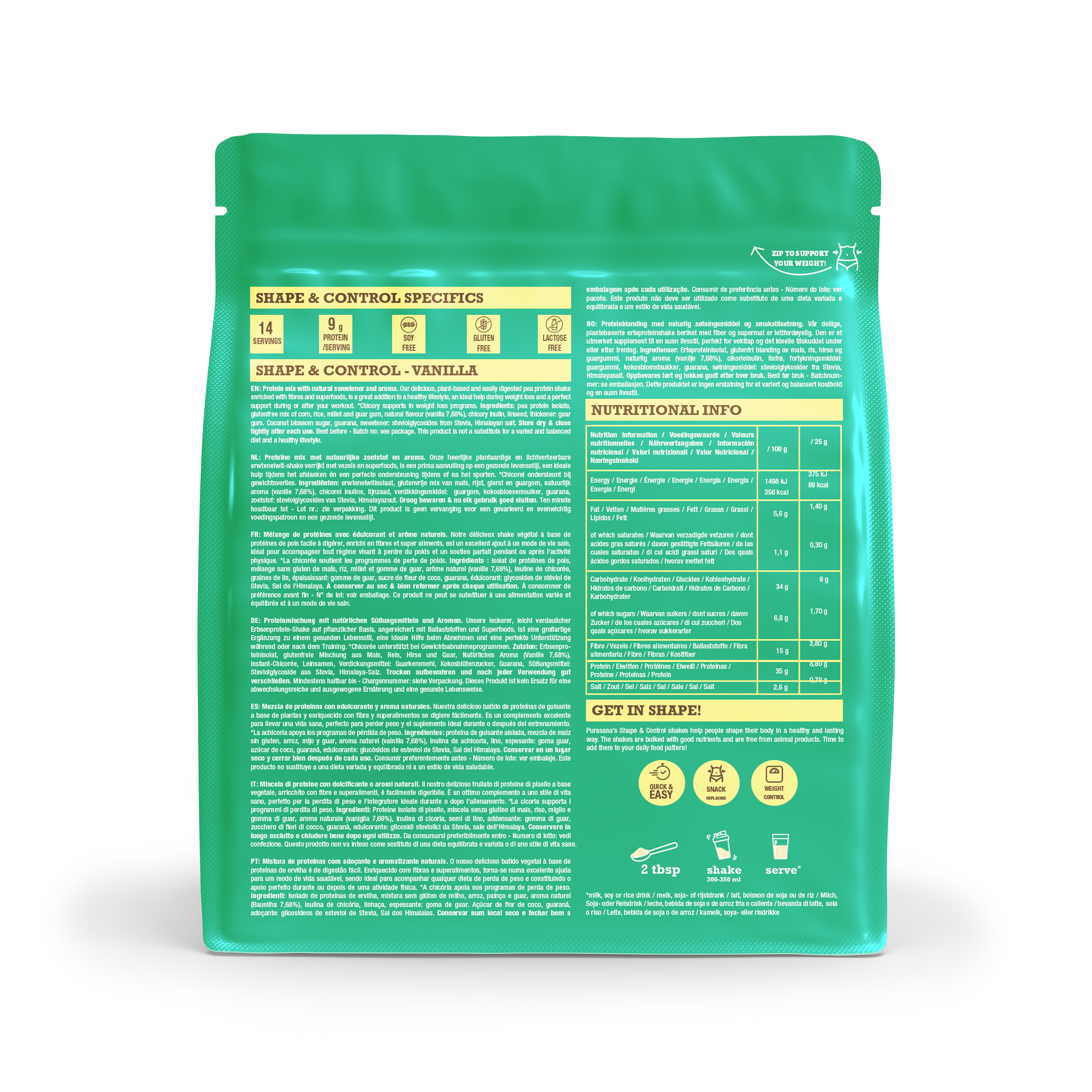 Purasana Shape & control plant protein vanille 350 gram