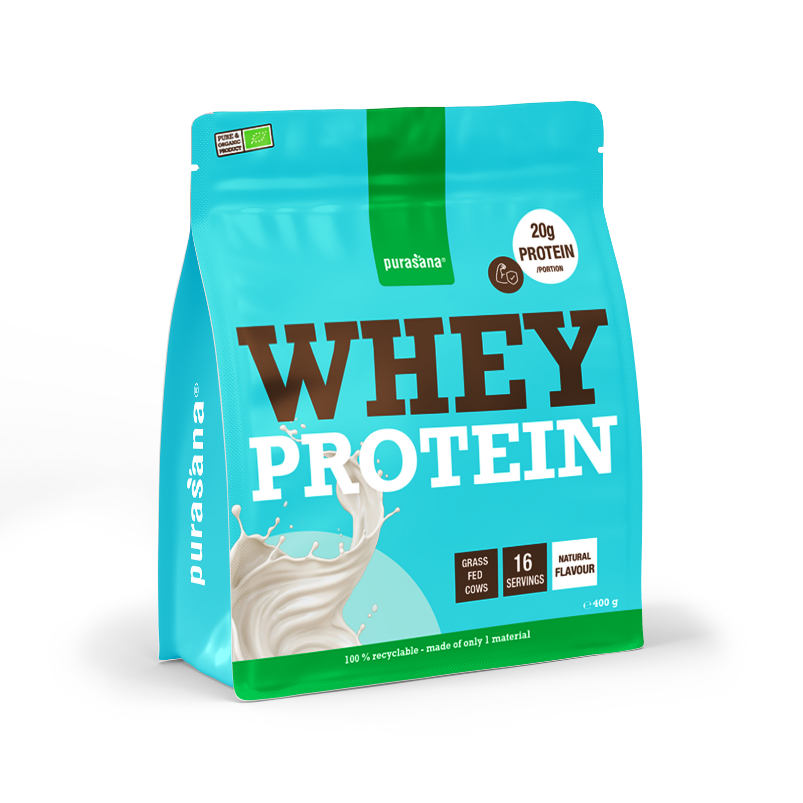 Purasana Whey proteine natuur bio 400 gram