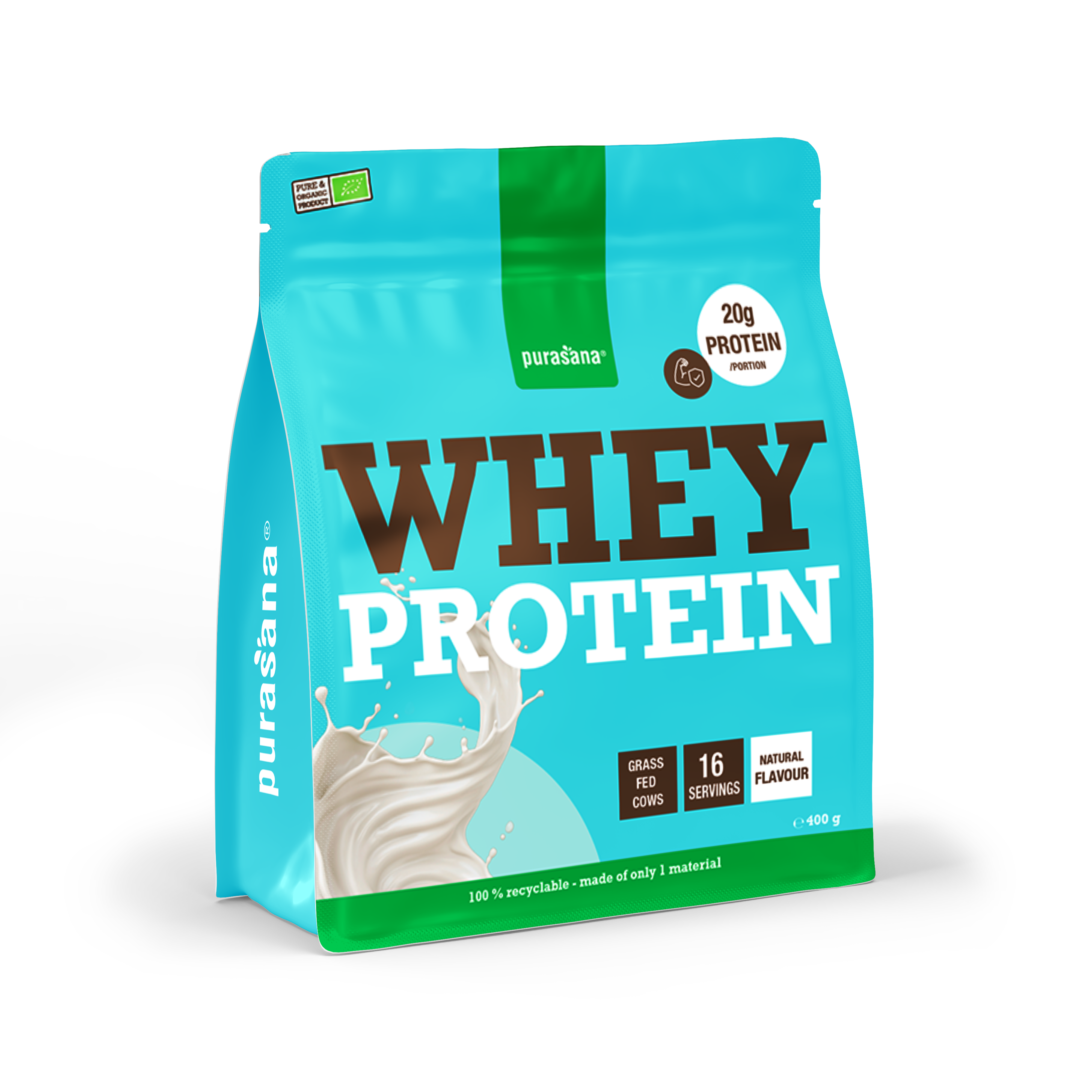 Purasana Whey proteine natuur bio 400 gram