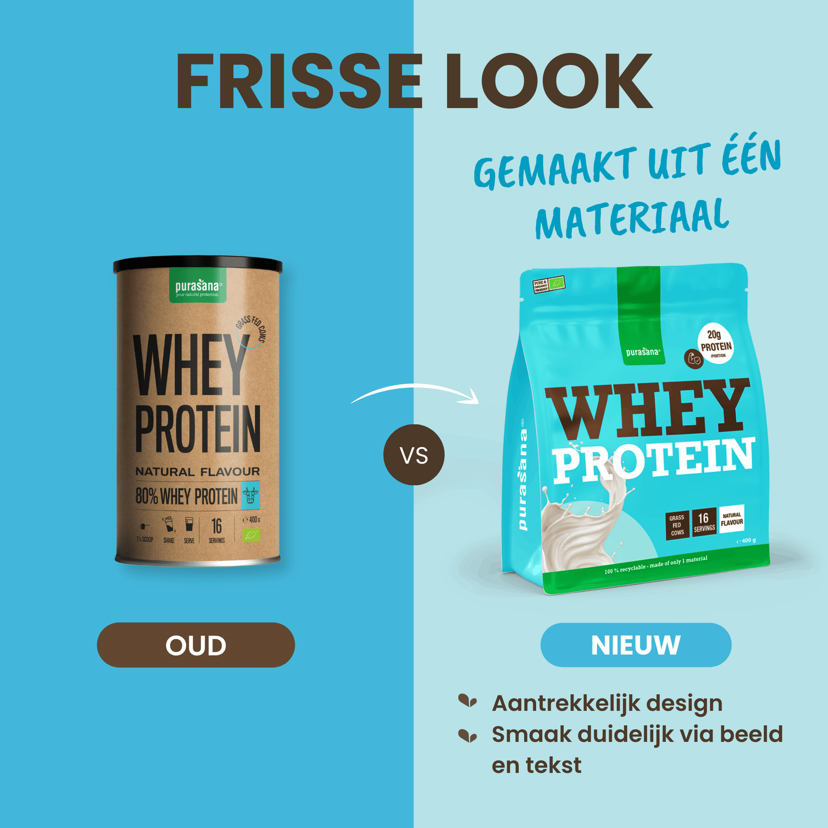Purasana Whey proteine natuur bio 400 gram