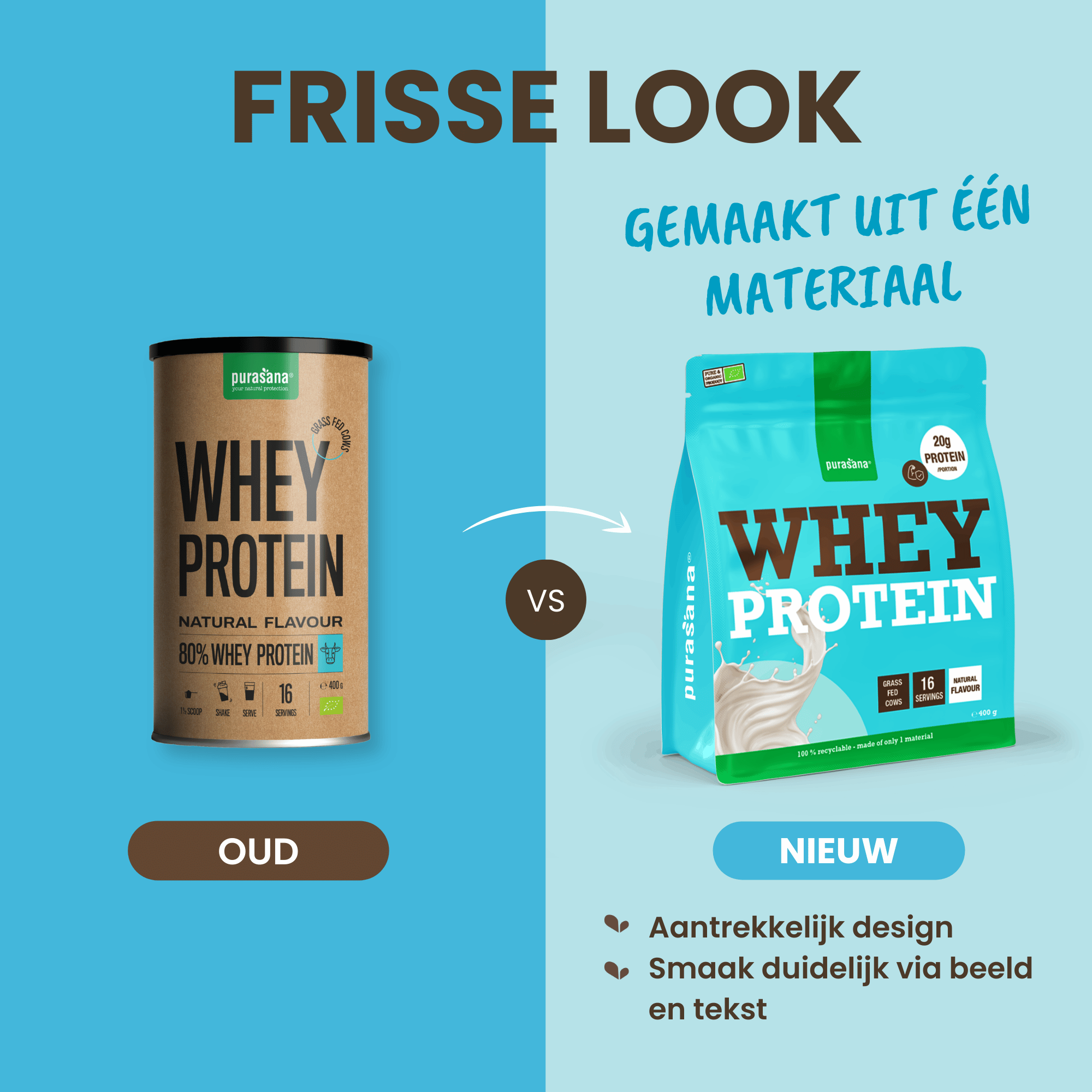 Purasana Whey proteine natuur bio 400 gram