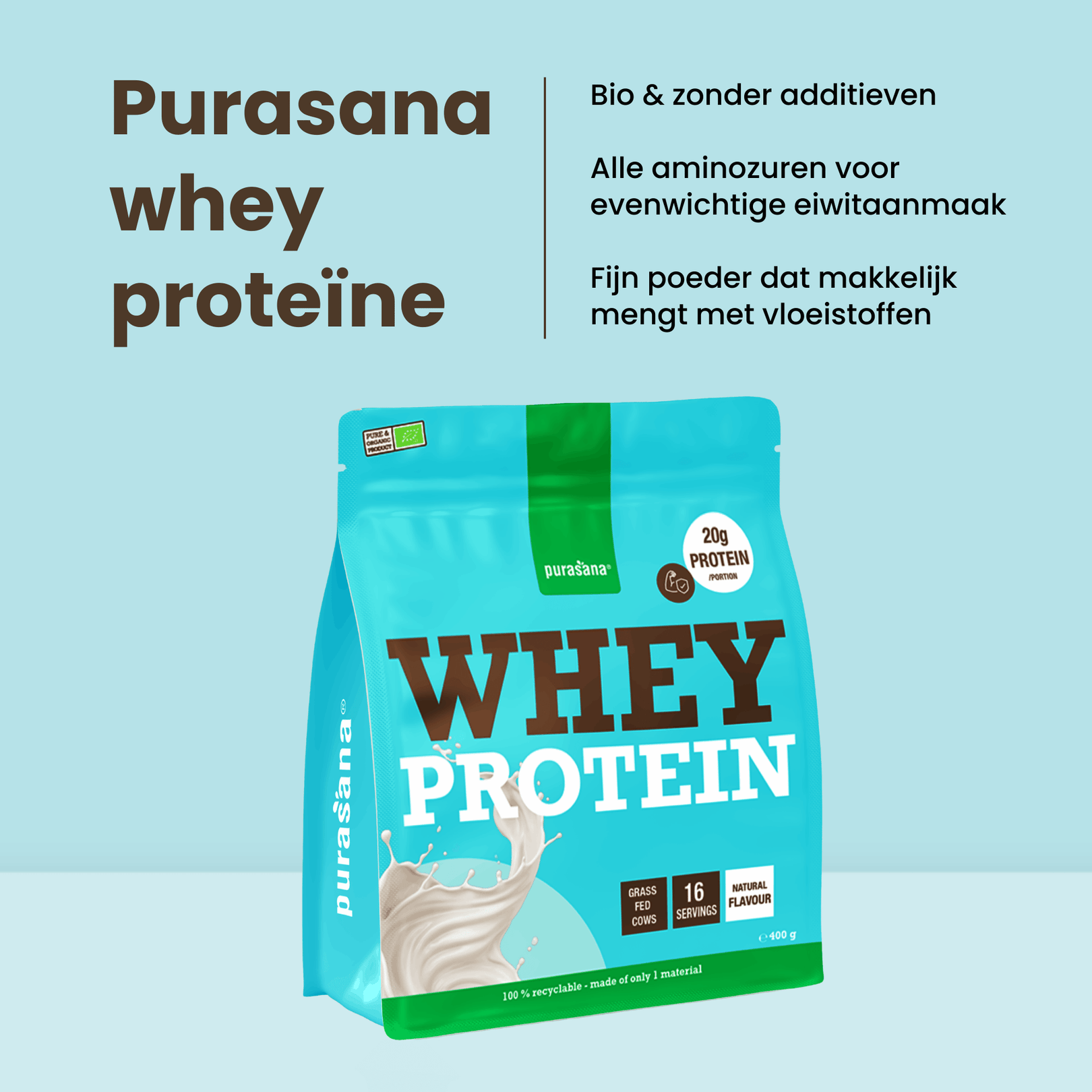 Purasana Whey proteine natuur bio 400 gram