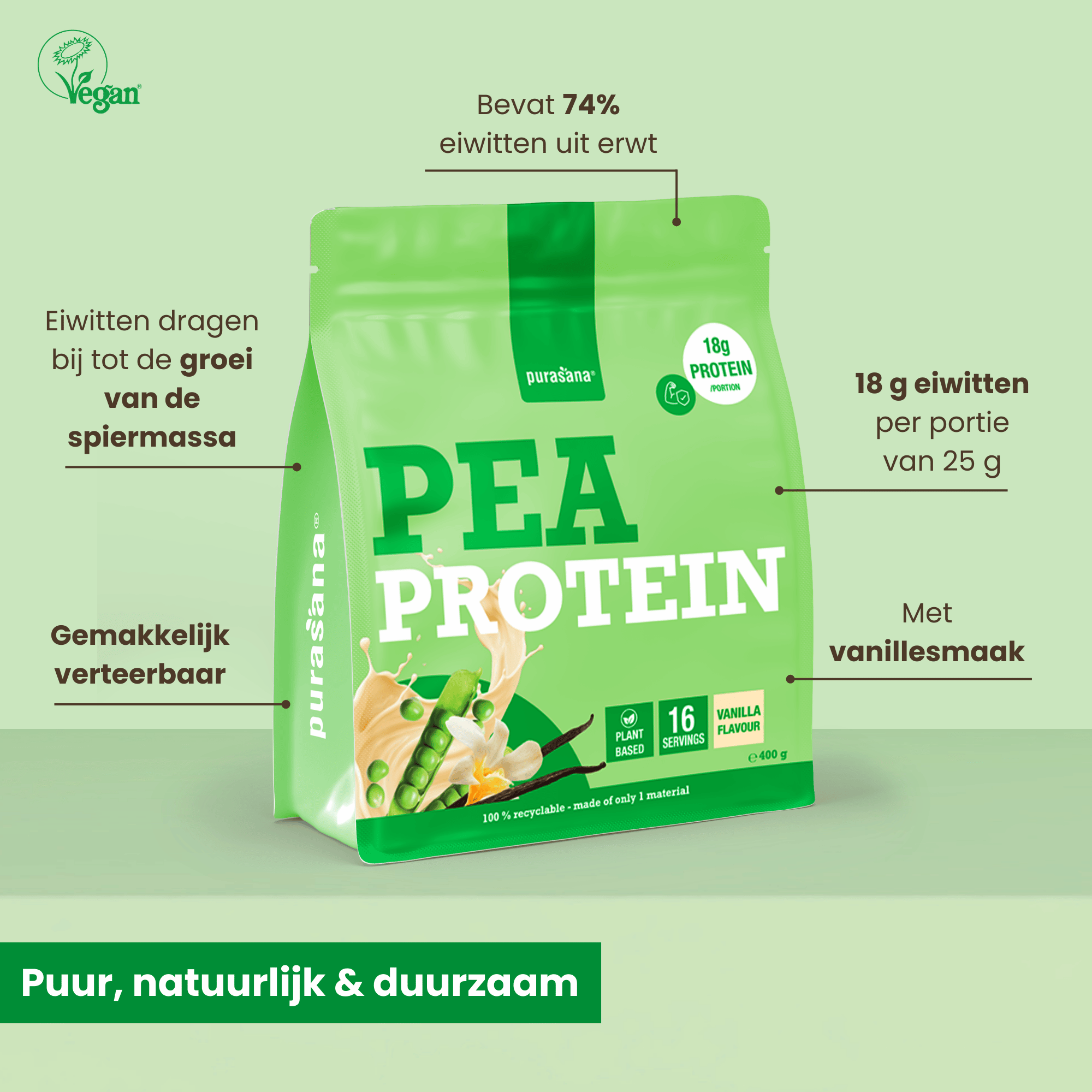 Purasana Plant protein erwt vaniille 400 gram
