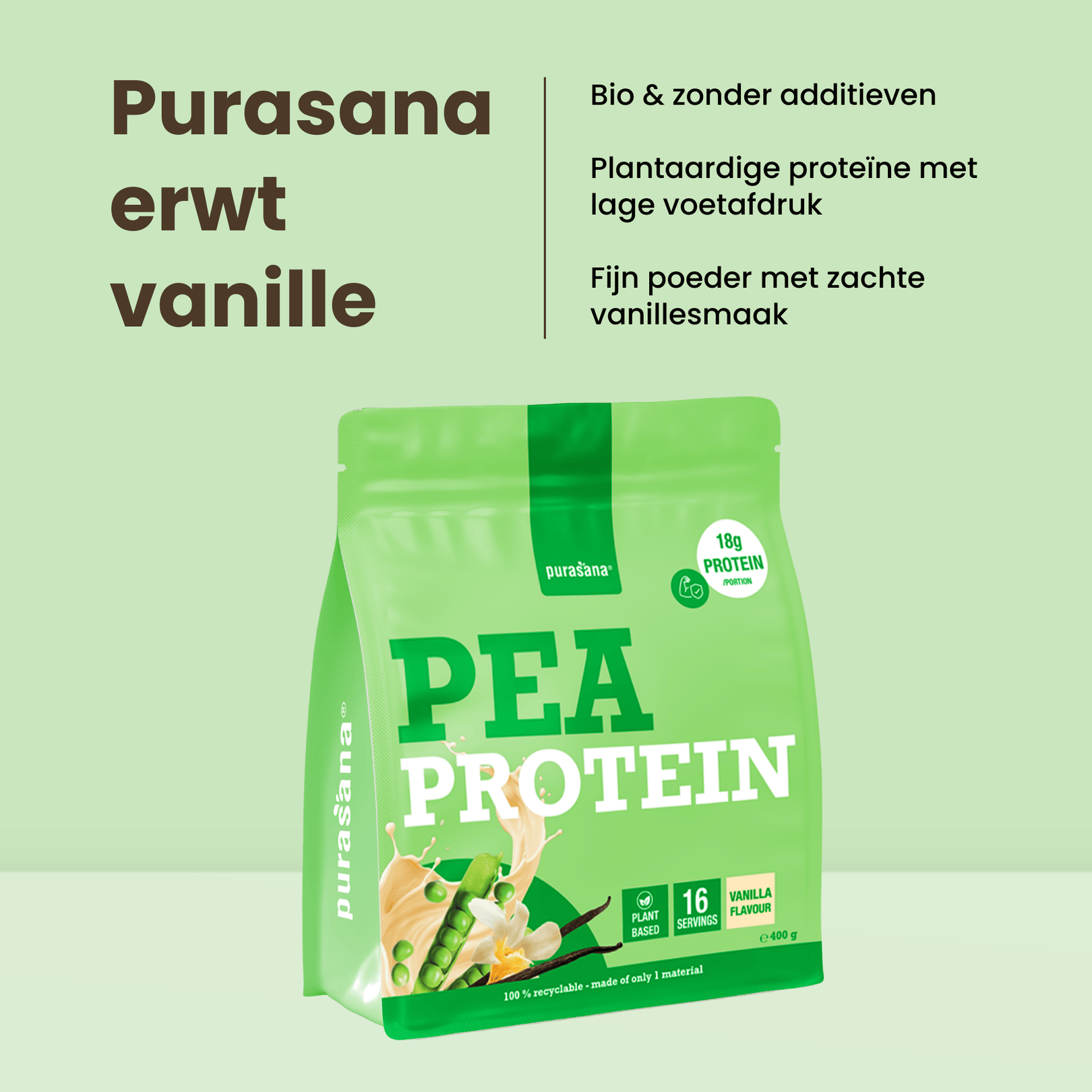 Purasana Plant protein erwt vaniille 400 gram