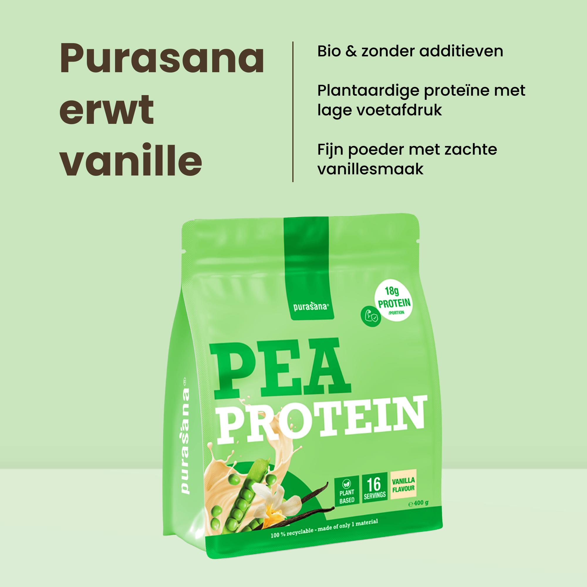 Purasana Plant protein erwt vaniille 400 gram