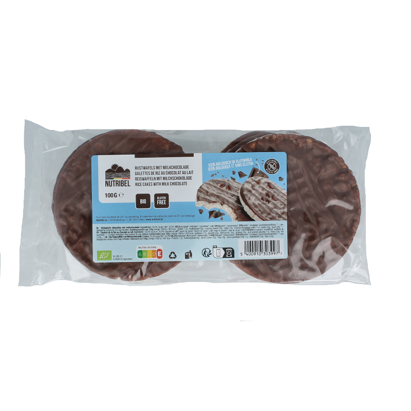 Nutribel Rijstwafels melkchocolade bio 100 gram