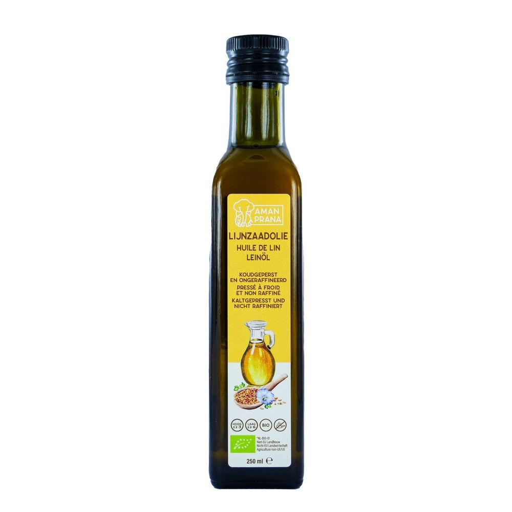 Aman Prana Lijnzaad Olie Biologisch, Koudgeperst & Ongeraffineerd 250 ml - Amanprana