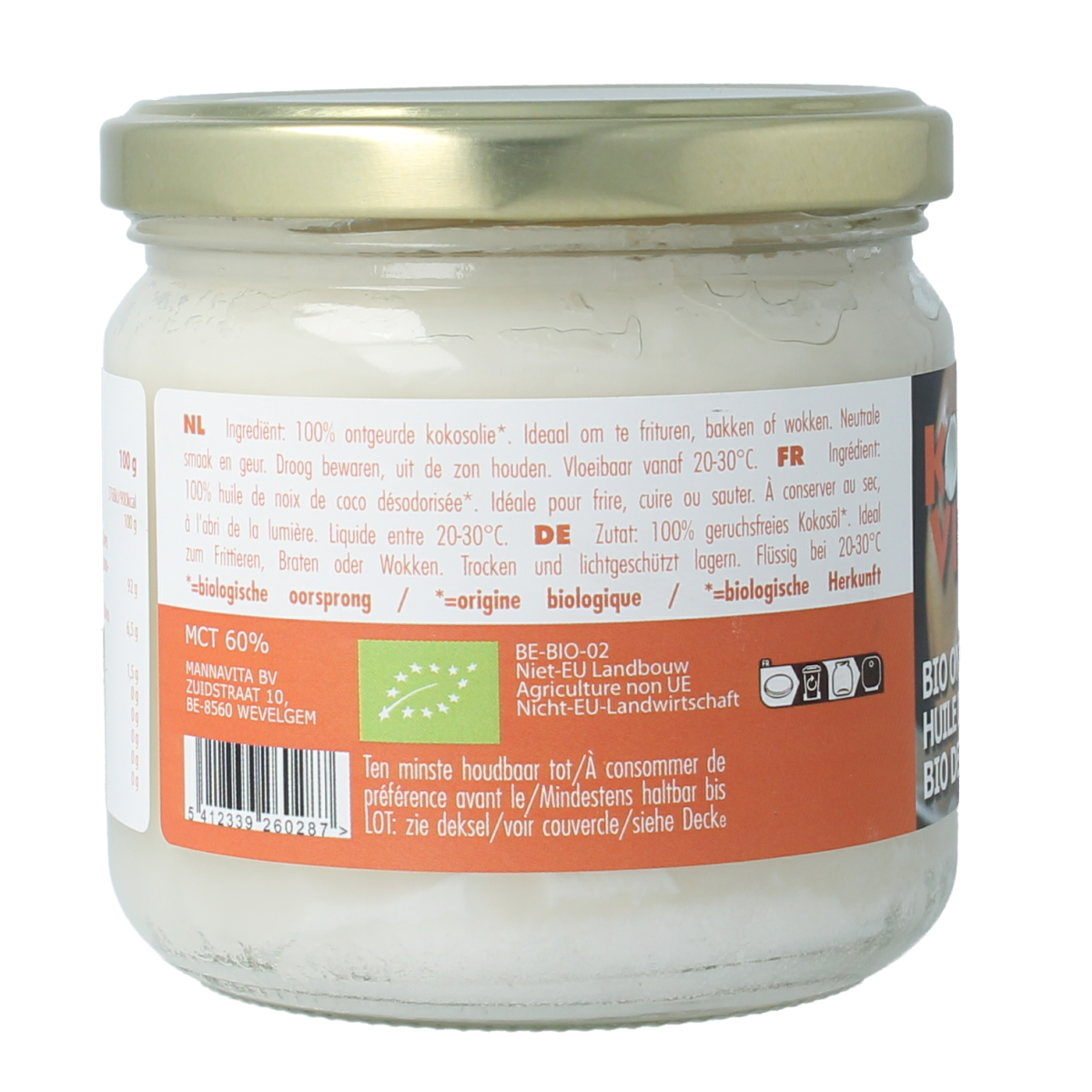 Kokovita Kokosolie geurloos biologisch 325 ml