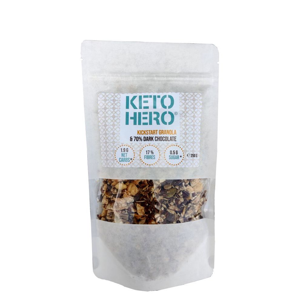 Keto Hero Kickstart Granola Met 20% Belgisch Pure Chocolade Drops 250 gr - Keto Loca