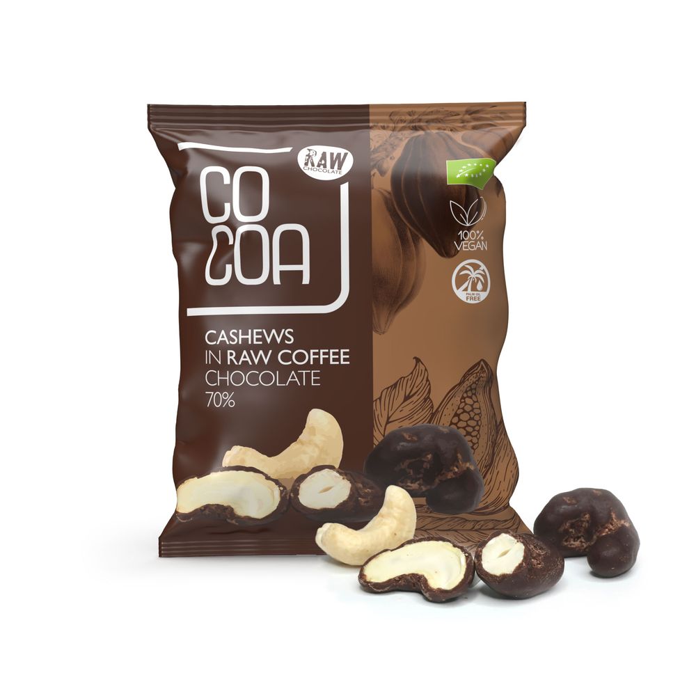Cocoa Cashewnoten met Pure Koffie Chocolade RAW 70 gr