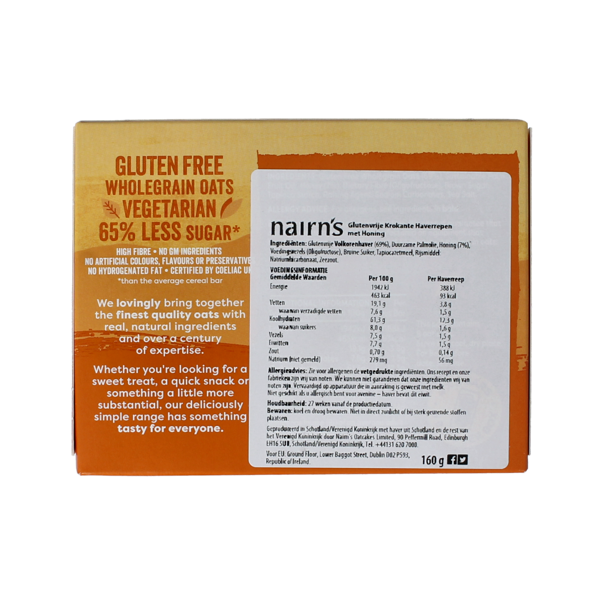 Nairns Crunchy oat bars honey 160 gram