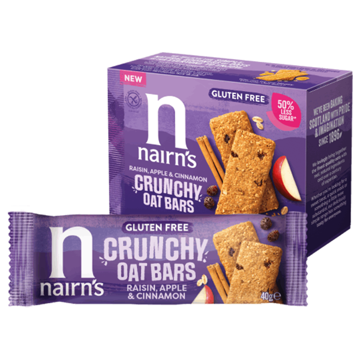 Nairns Crunchy oat bars raisin apple 160 gram