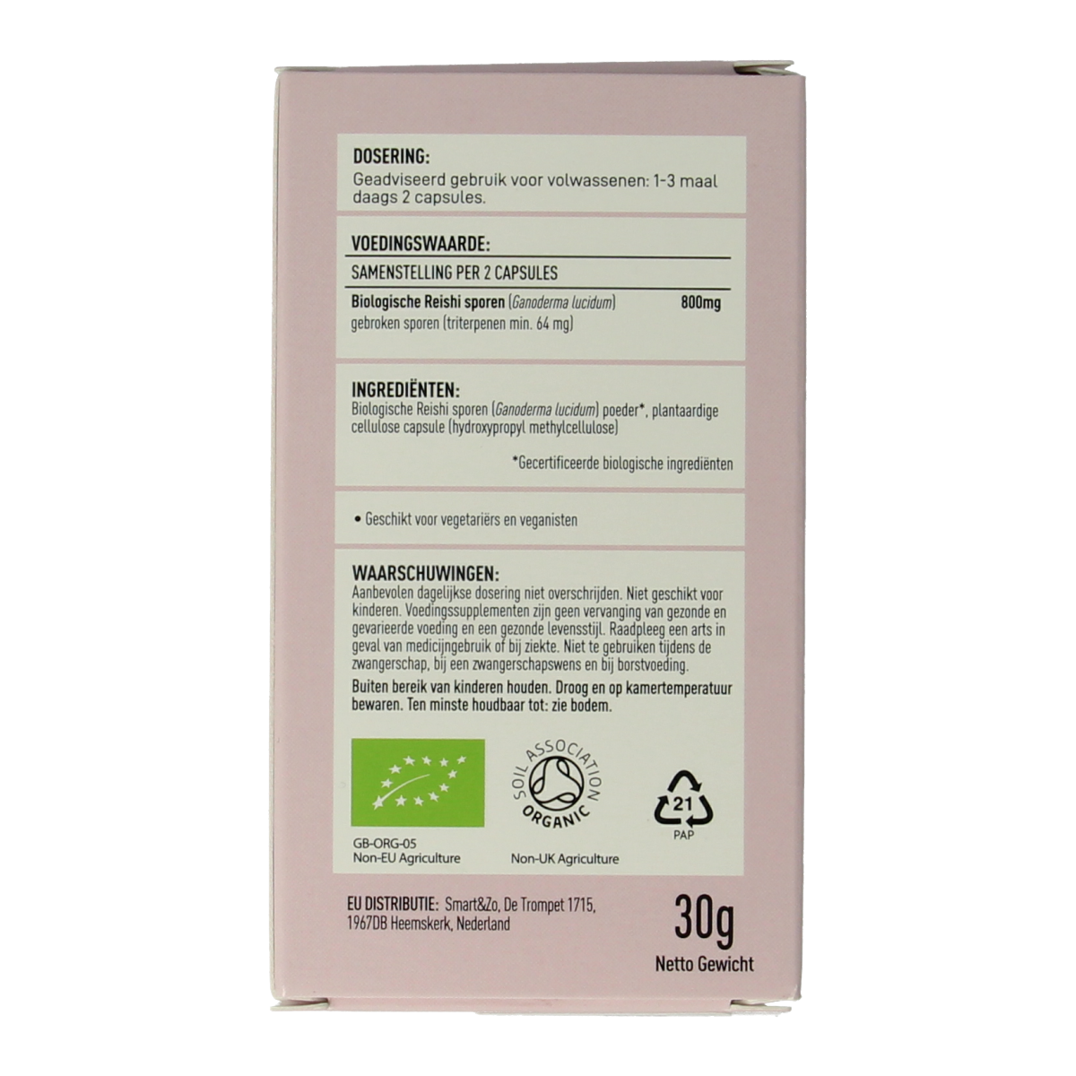 Mushrooms For Life Reishi spore paddenstoel biologisch 60 capsules