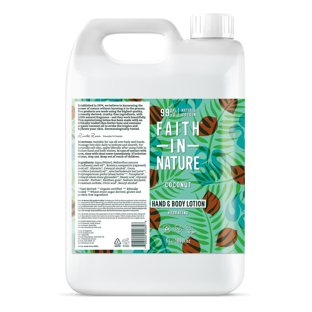Faith in Nature Hand & Body Lotion Coconut Navulverpakking 5 lt