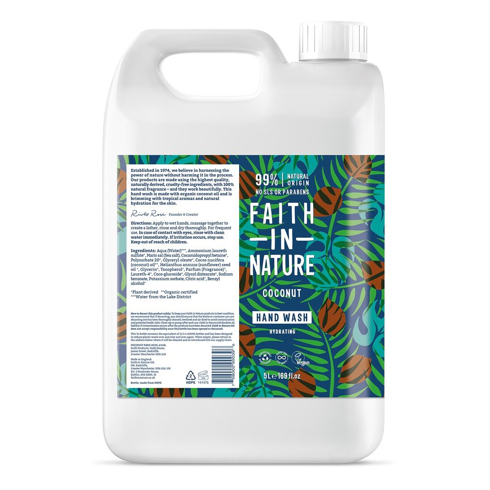 Faith in Nature Handzeep Kokosnoot Navulverpakking 5 lt