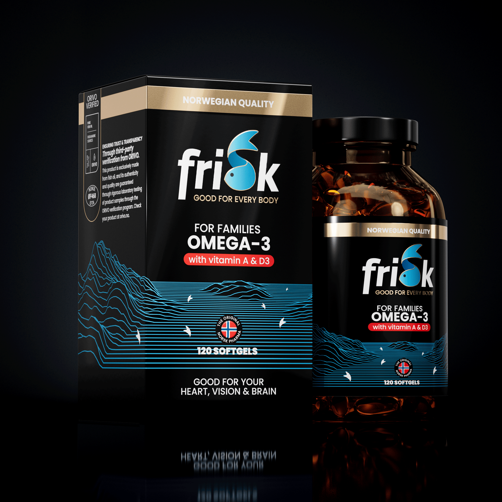 Frisk Omega 3 gezin – visolie met DHA & D3 120 softgels