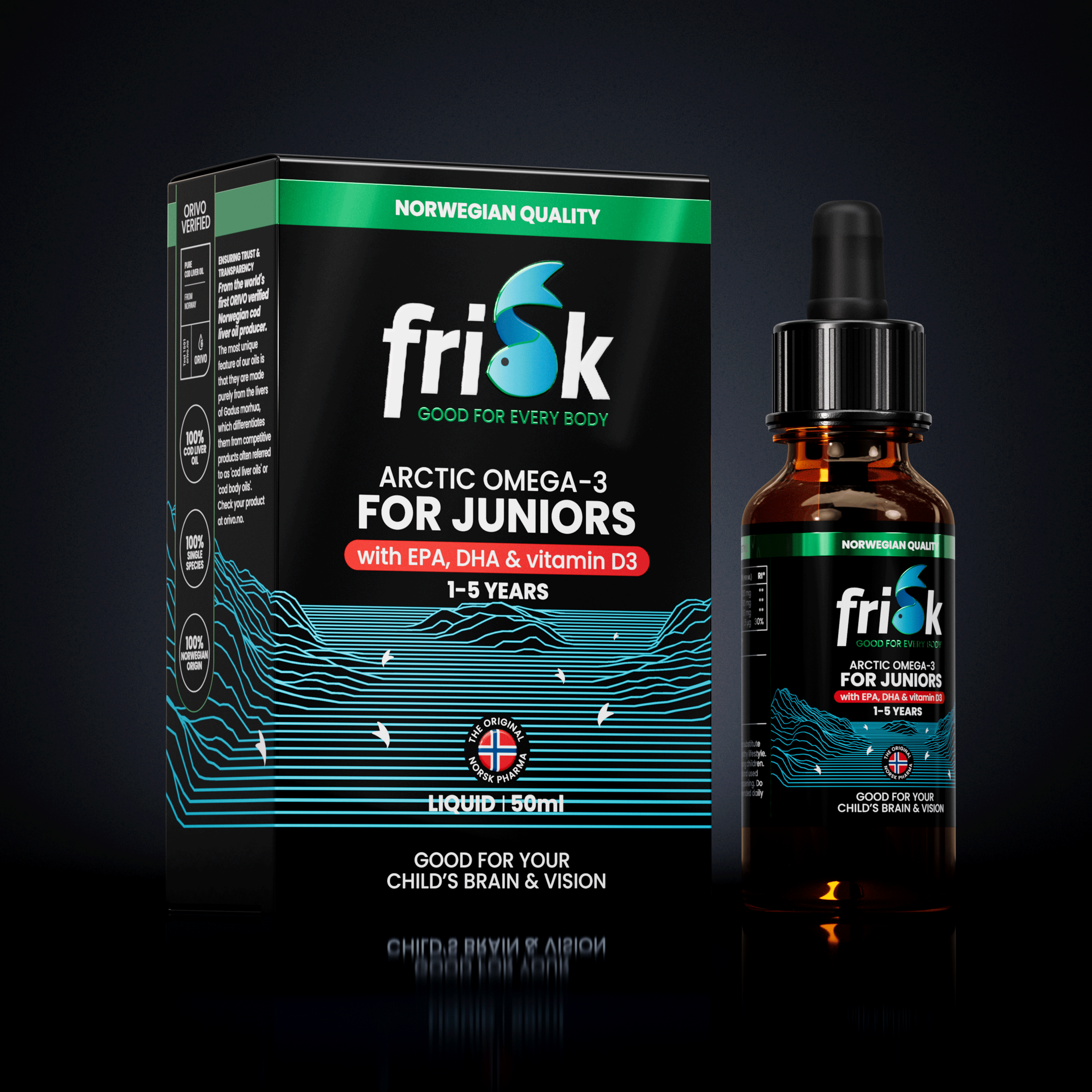 Frisk Omega 3 kind – visolie met DHA & D3 50 ml