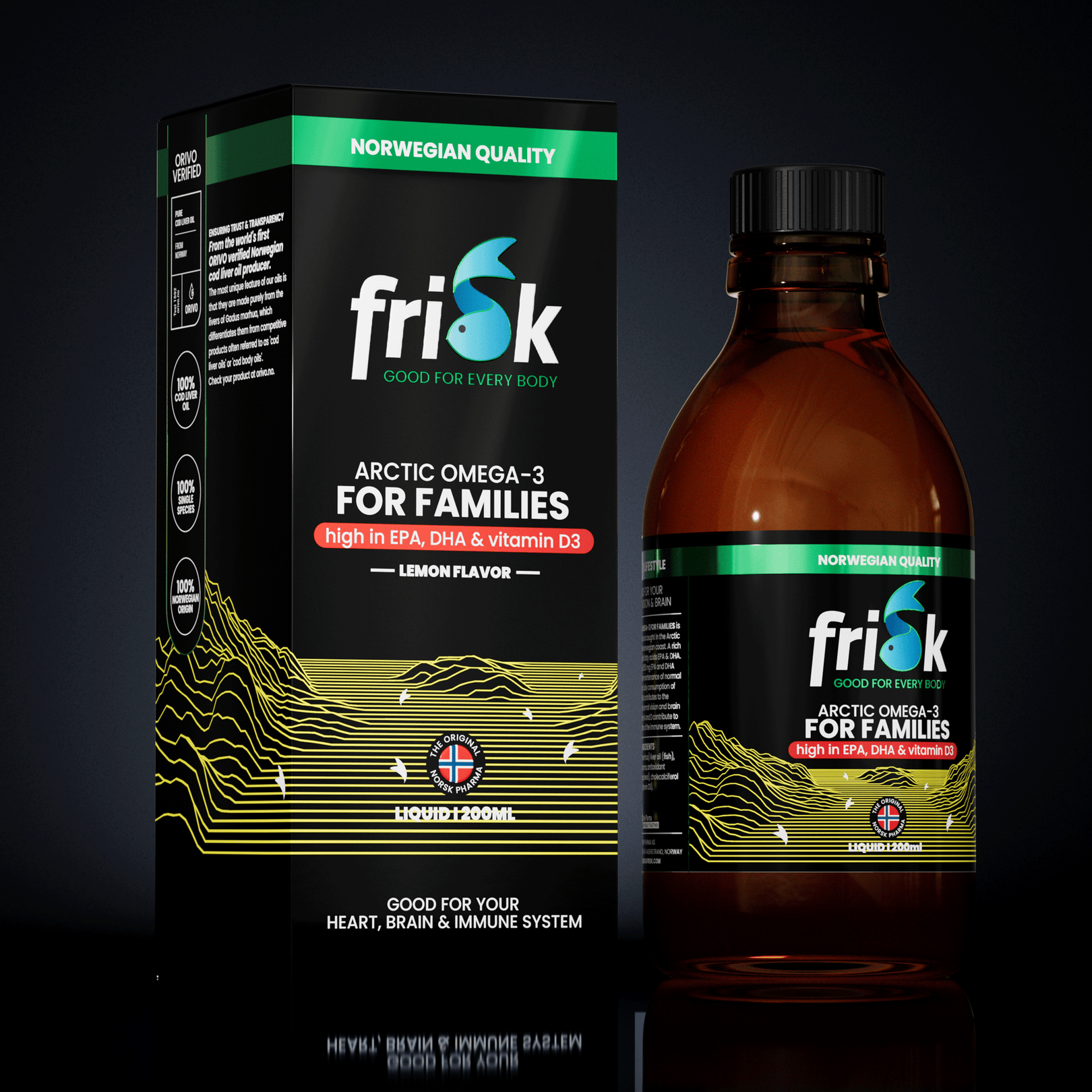 Frisk Omega 3 gezin citroen – visolie met DHA & D3 200 ml