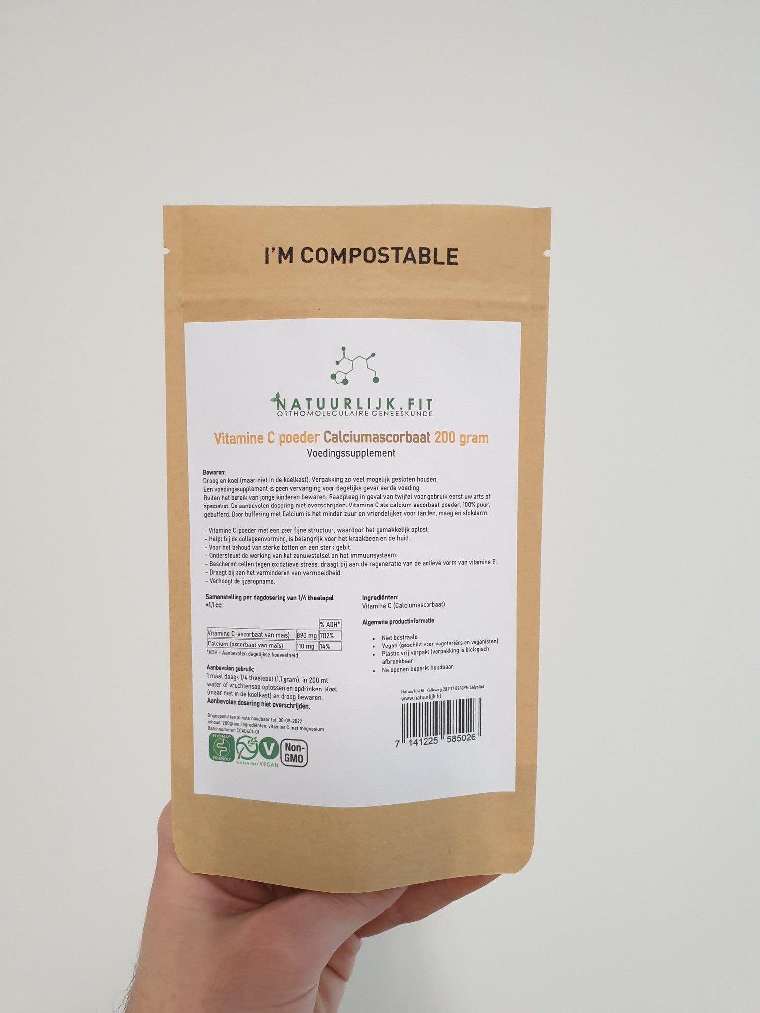 Natuurlijk.fit Vitamine C poeder calcium ascorbaat 200 gram