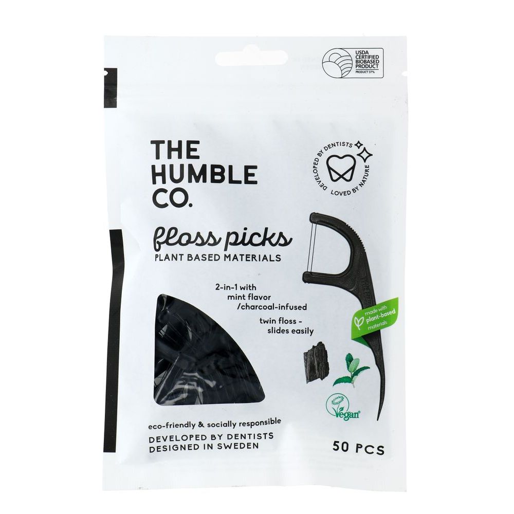 Humble Brush Floss Pick 2-in-1 Charcoal Infused Corn Starch 1 st - The Humble Co