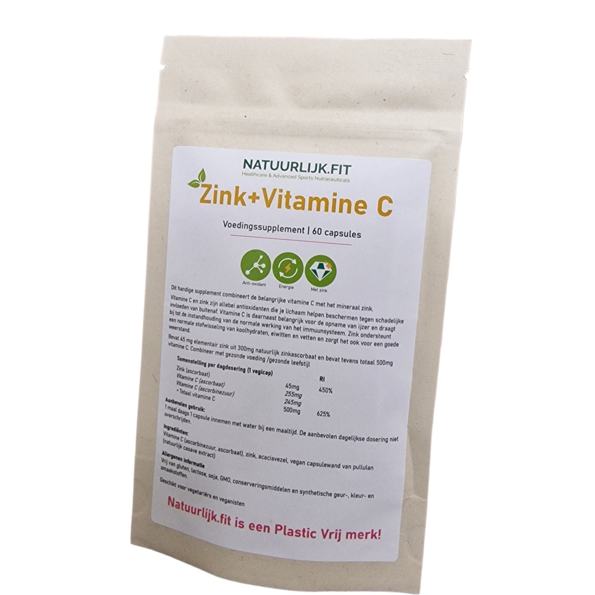 Natuurlijk.fit Vitamine C + zink 60 vcaps
