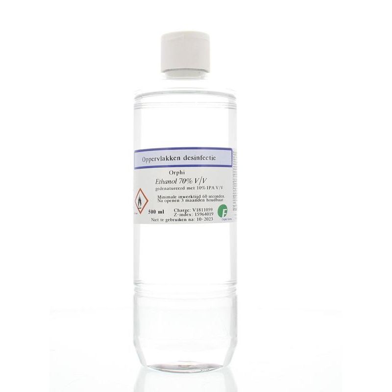 Orphi Alcohol ethanol 70% klepdeksel 10% isopropanol 500 ml