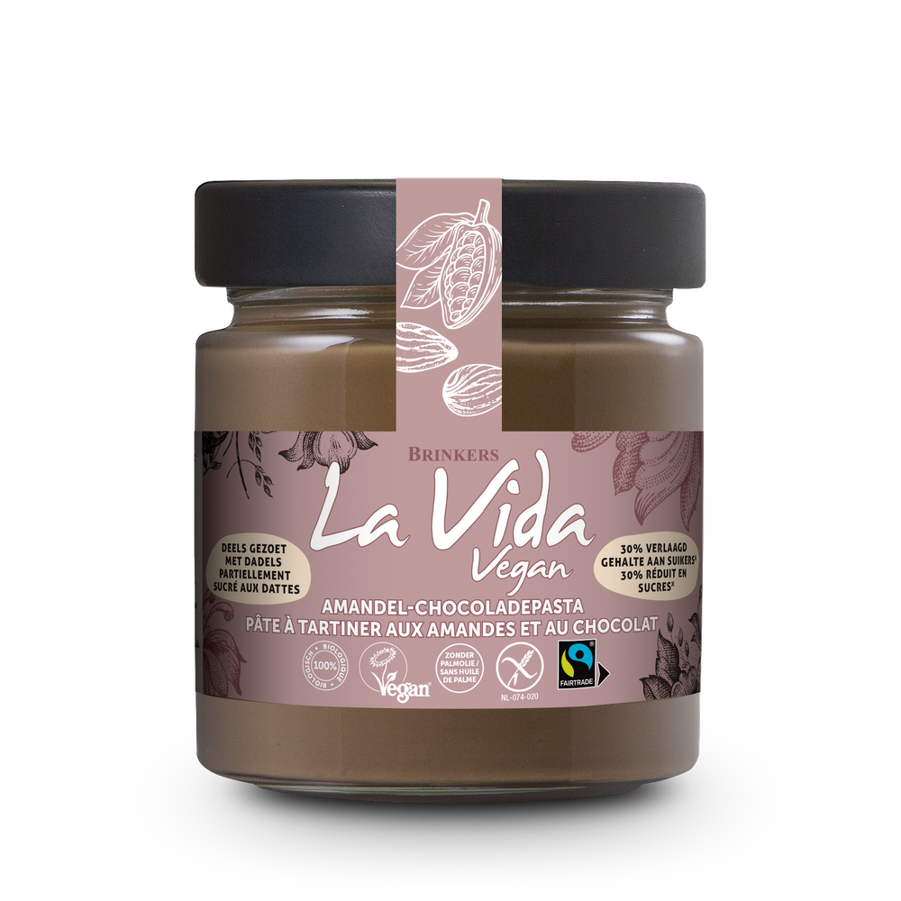 La Vida Vegan Amandel Chocoladepasta In Suiker Verminderd Biologisch 200 gr