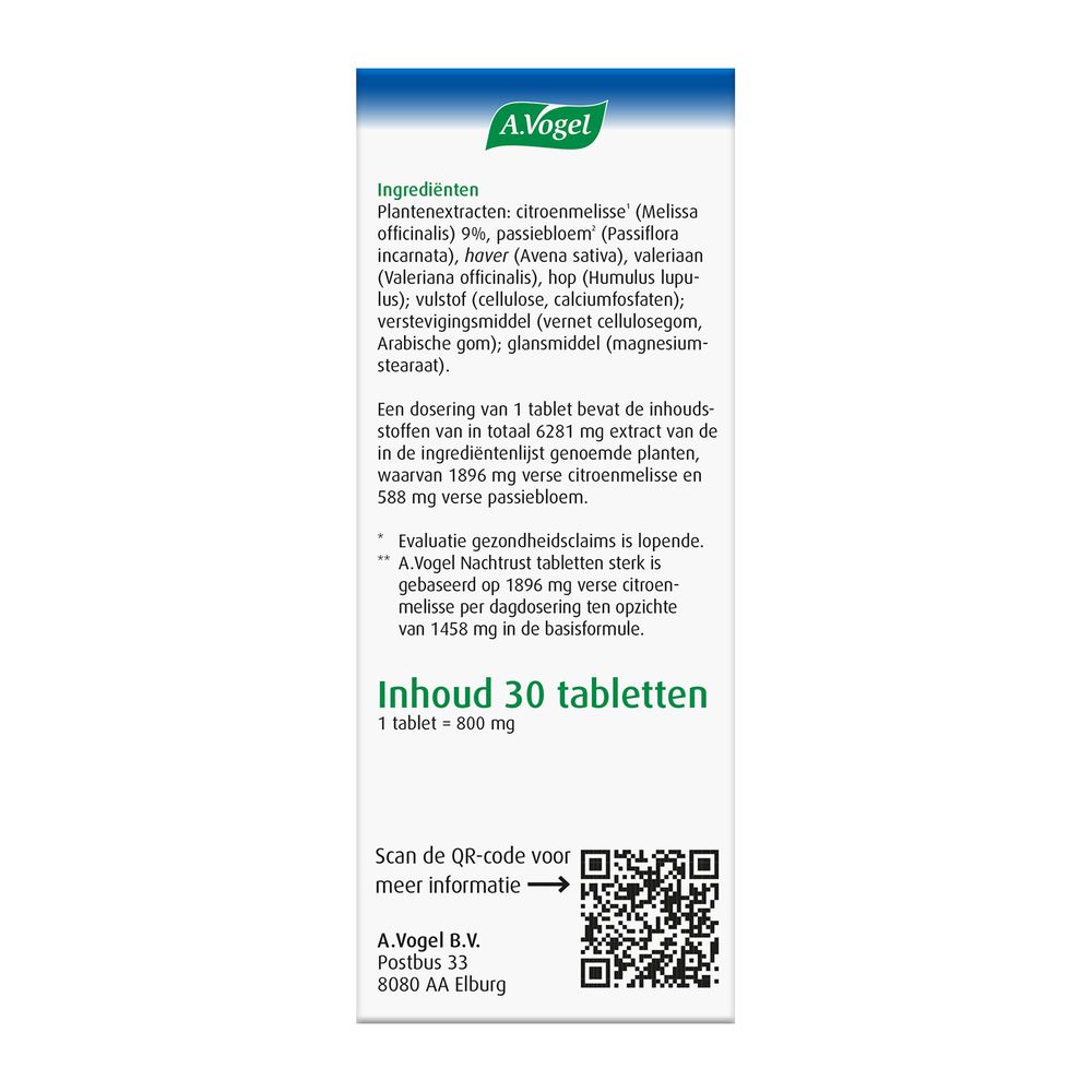 A.Vogel Dormeasan citroenmelisse nachtrust sterk 30 tabletten