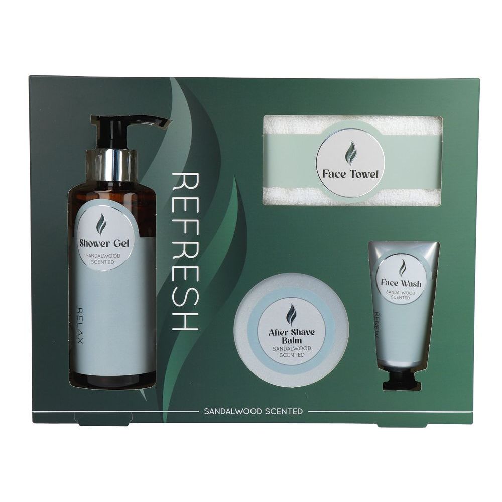 Refresh Geschenkset Heren Douchegel, Gezichtsreiniger, Gezichtshanddoek, Aftershave Balm 1 st