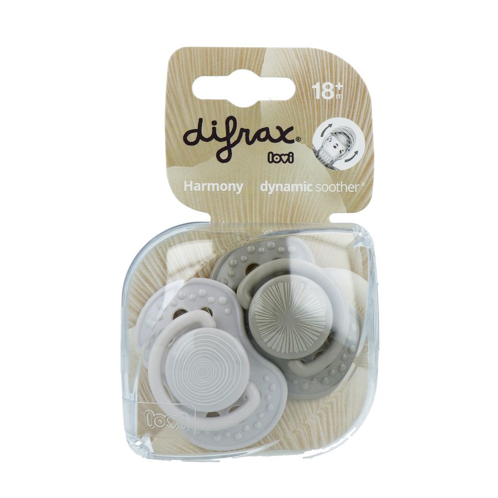 Difrax Dynamic Fopspeen 18+M Harmony L.Grey / D.Grey 2 stuks