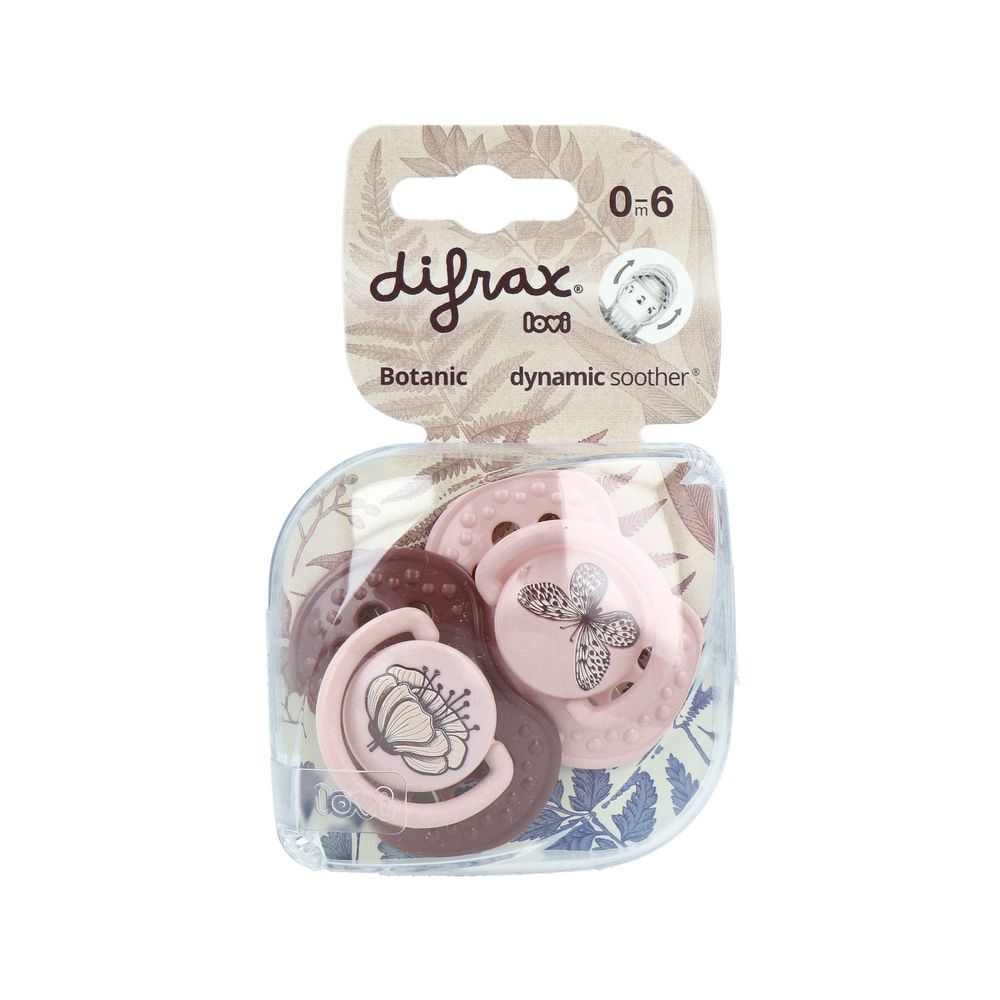 Difrax Dynamic Fopspeen 0-3M Botanic Pink / Purple 2 stuks