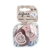 Difrax Dynamic Fopspeen 6-18M Botanic Pink / Purple 2 stuks