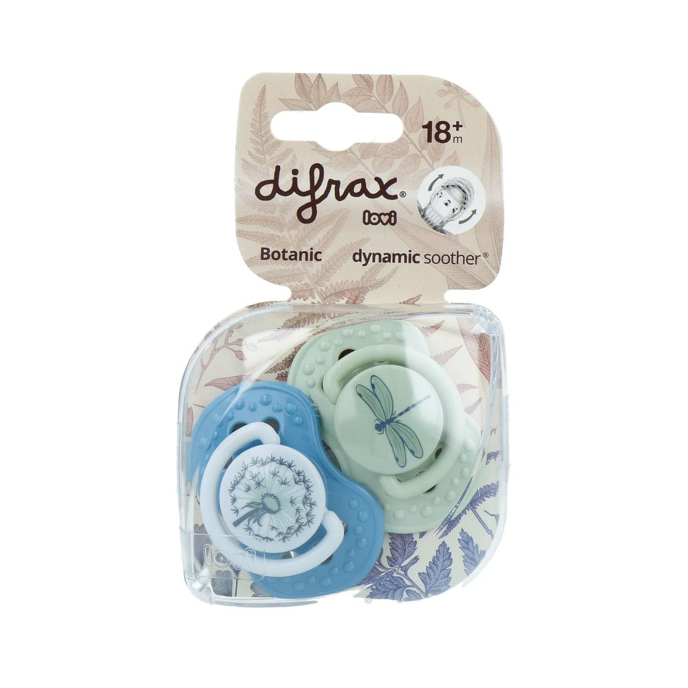 Difrax Dynamic Fopspeen 18+M Botanic Blue / Green 2 stuks
